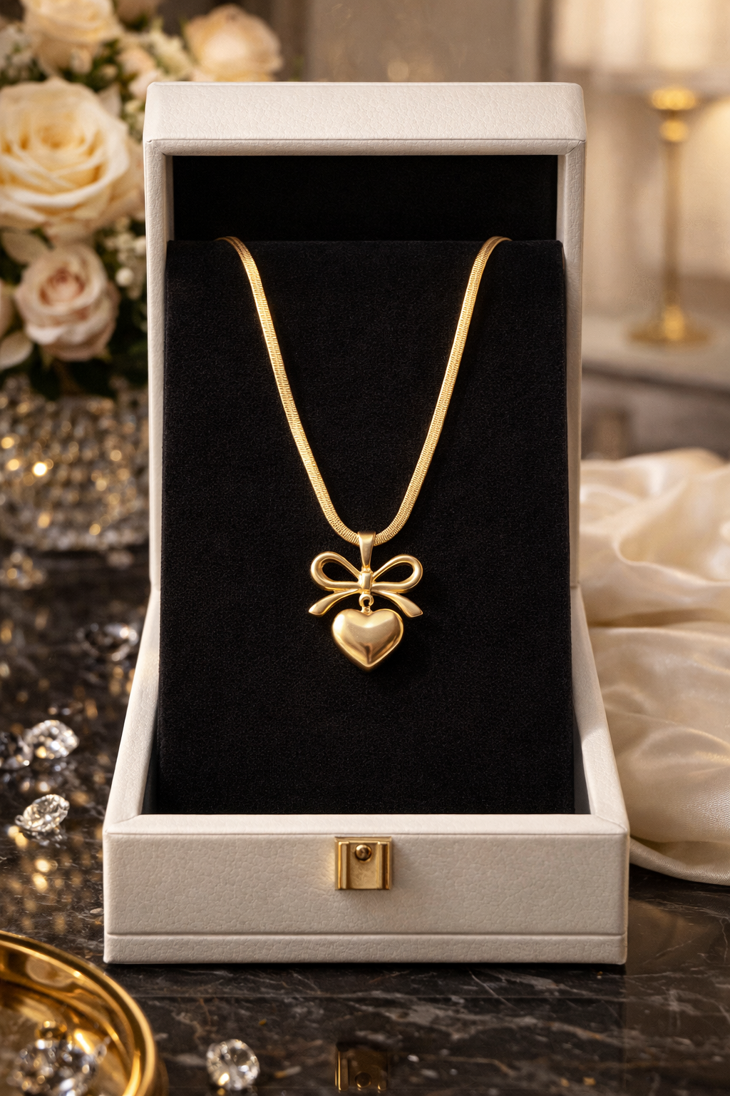Roszana Bow Heart Pendant Necklace | 1 Year Anti-Tarnish Guarantee |