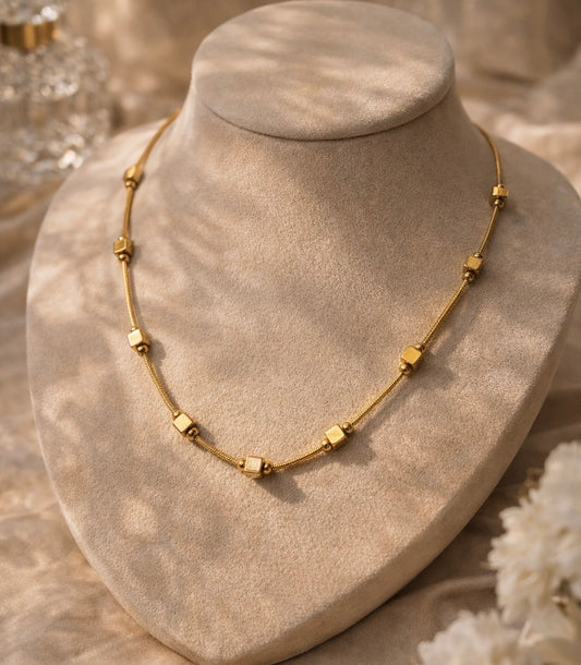 Minimal Cube Beaded Gold Chain | 1 year Anti-Tarnish Guarantee |