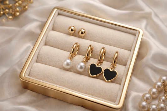 Pearl Drop, Heart Drop And Ball Studs Combo | 1 year Anti-Tarnish Guarantee