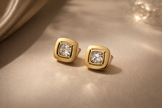 Square Crystal Stud Earrings| 1-Year Anti-Tarnish Guarantee | Premium Elegance