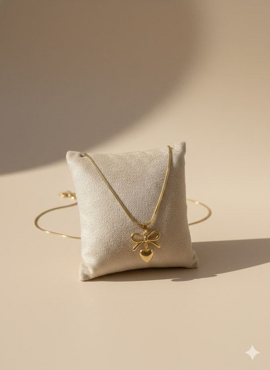 Roszana Bow Heart Pendant Necklace | 1 Year Anti-Tarnish Guarantee |