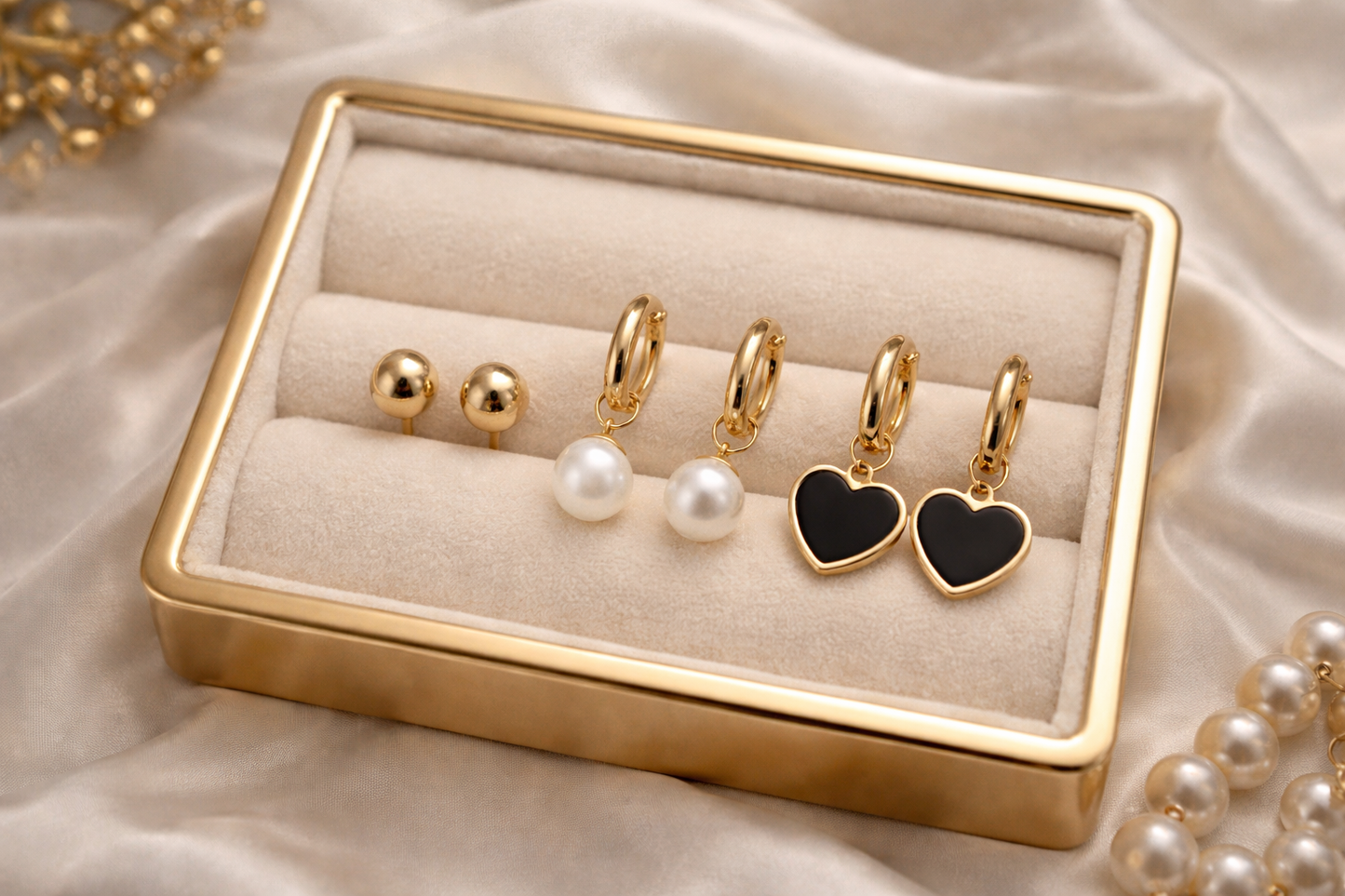Pearl Drop, Heart Drop And Ball Studs Combo | 1 year Anti-Tarnish Guarantee