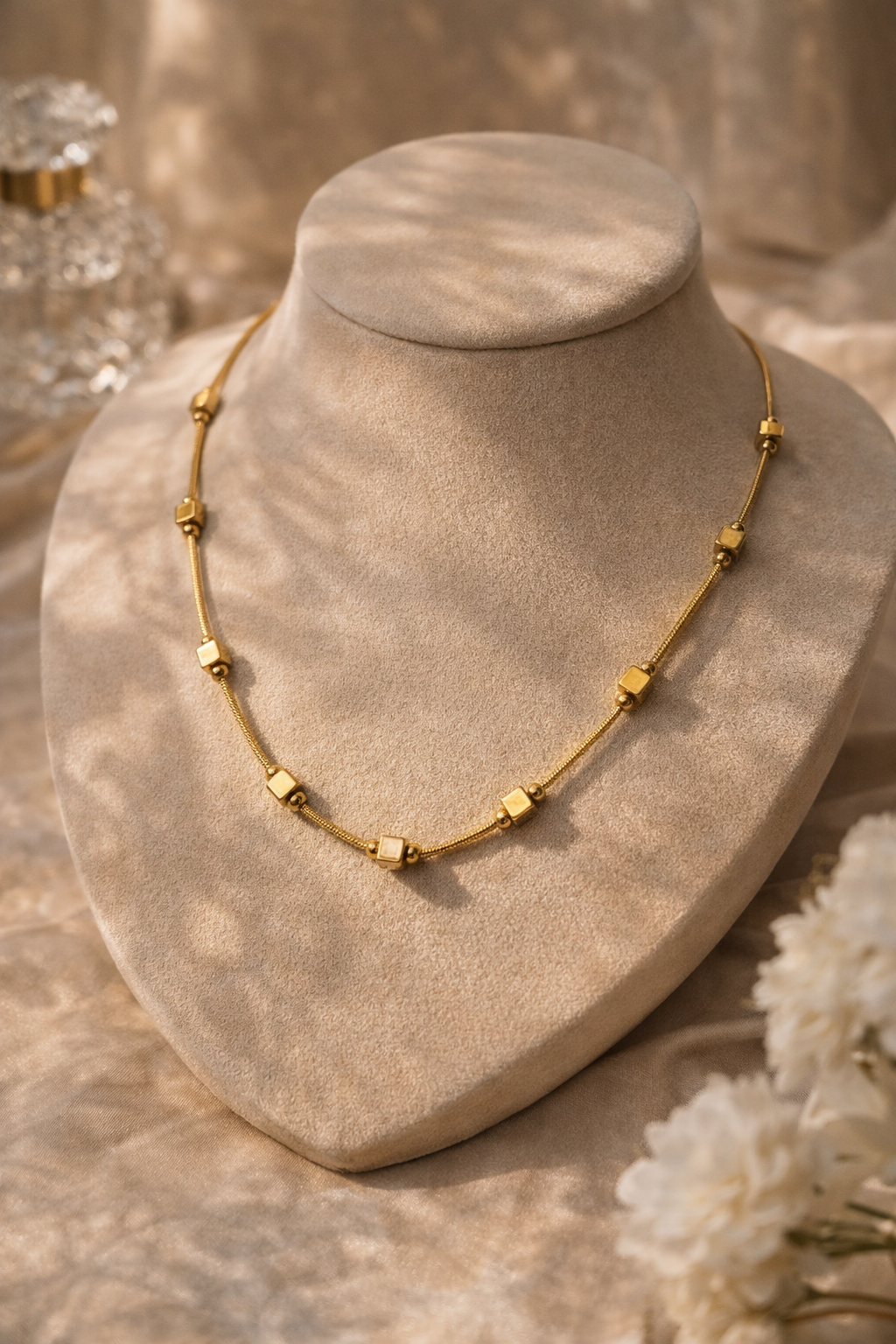 Minimal Cube Beaded Gold Chain | 1 year Anti-Tarnish Guarantee |