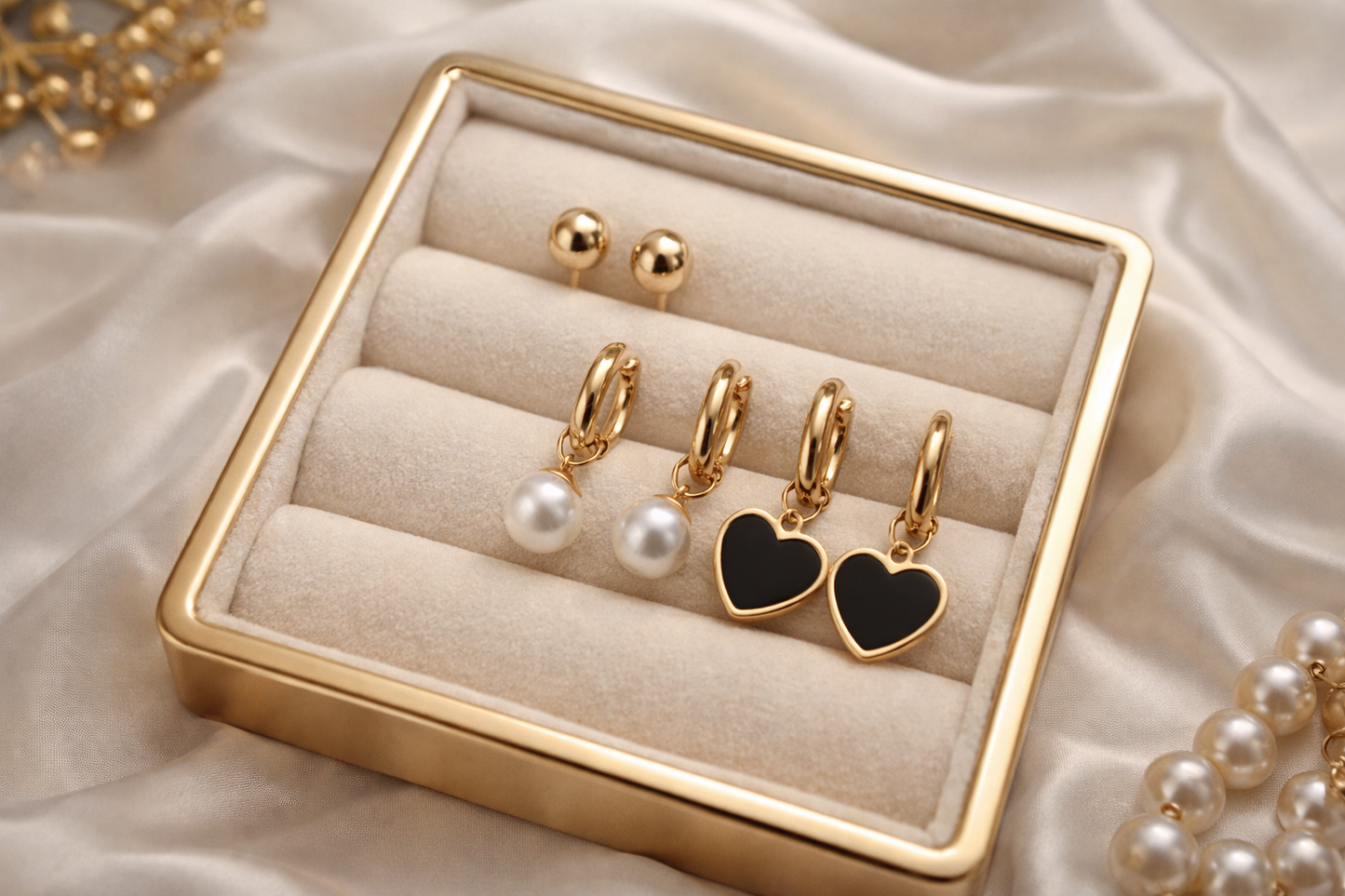 Pearl Drop, Heart Drop And Ball Studs Combo | 1 year Anti-Tarnish Guarantee