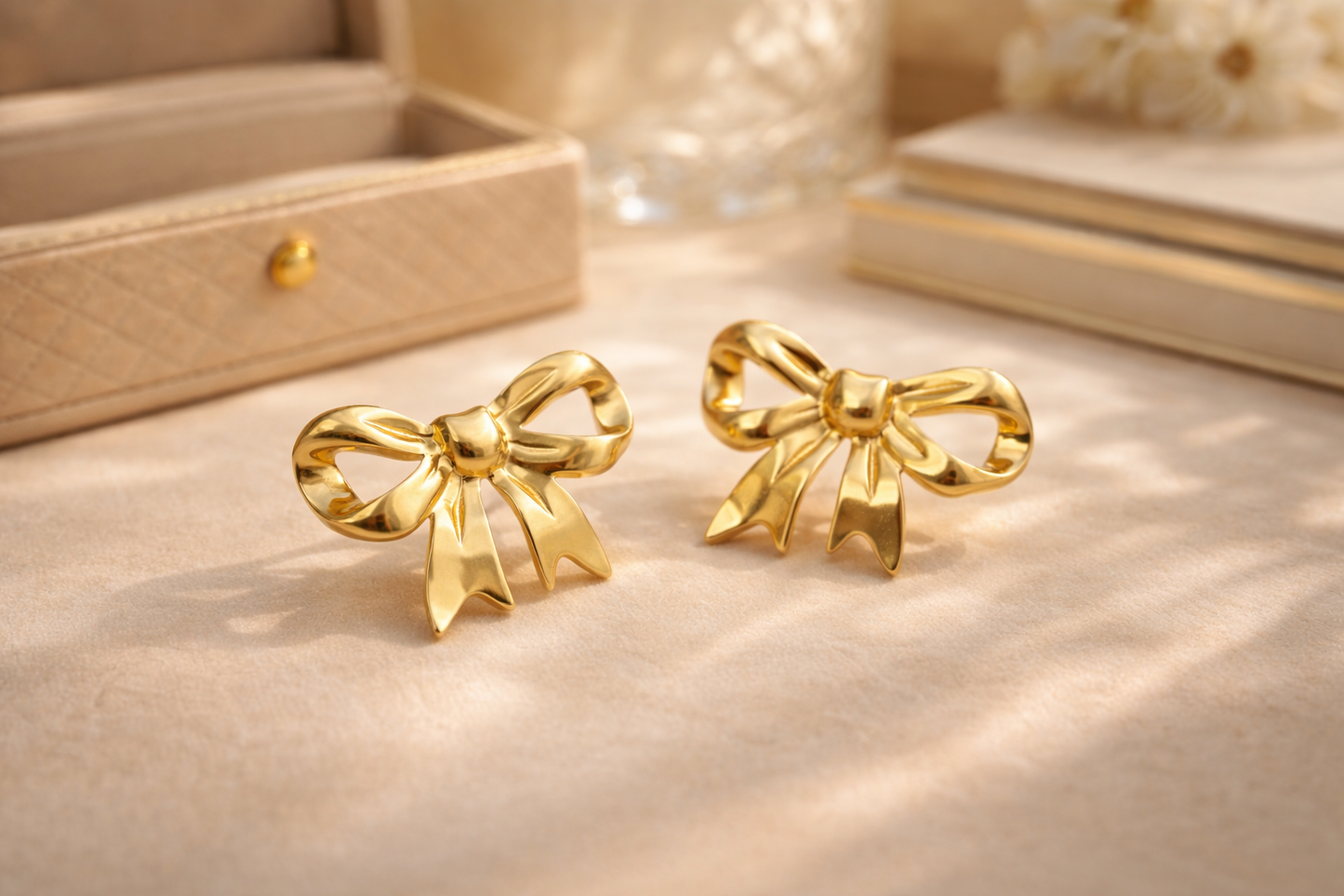 Golden Bow Stud Earrings | 1-Year Anti-Tarnish Guarantee | Korean Style |