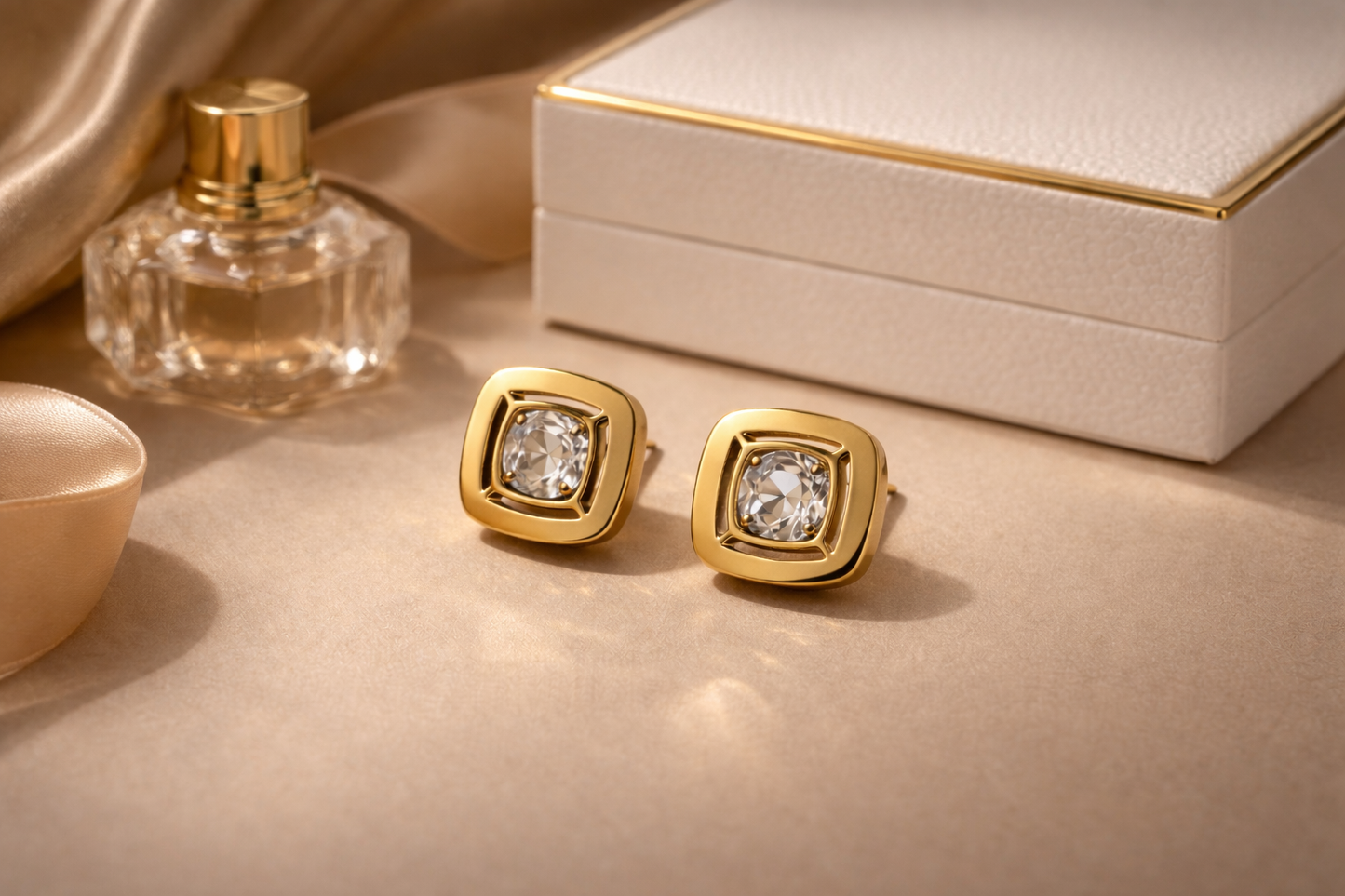 Square Crystal Stud Earrings| 1-Year Anti-Tarnish Guarantee | Premium Elegance