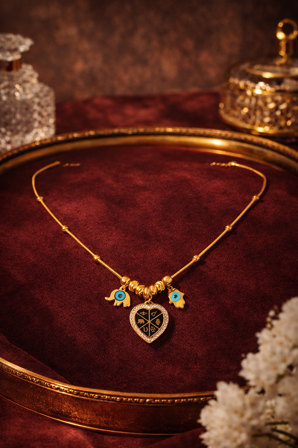 Evil Eye Heart Charm Necklace| 1 year Anti-Tarnish Guarantee. | Protection & Love symbol
