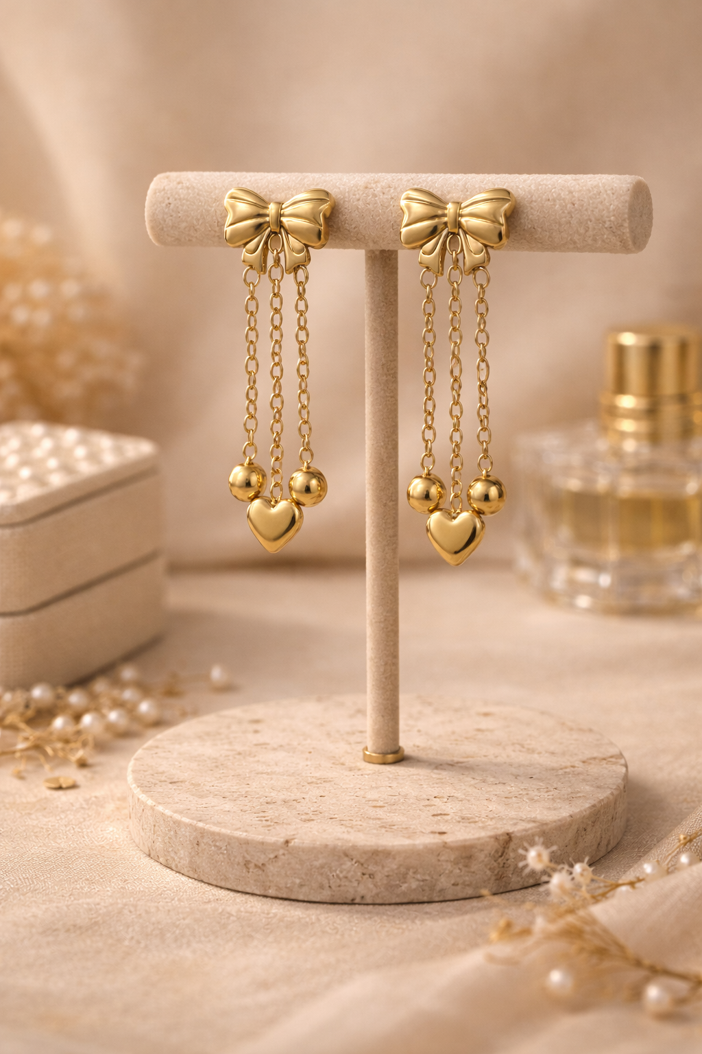 Bow Heart Drop Earrings| 1 year Anti-Tarnish Guarantee |