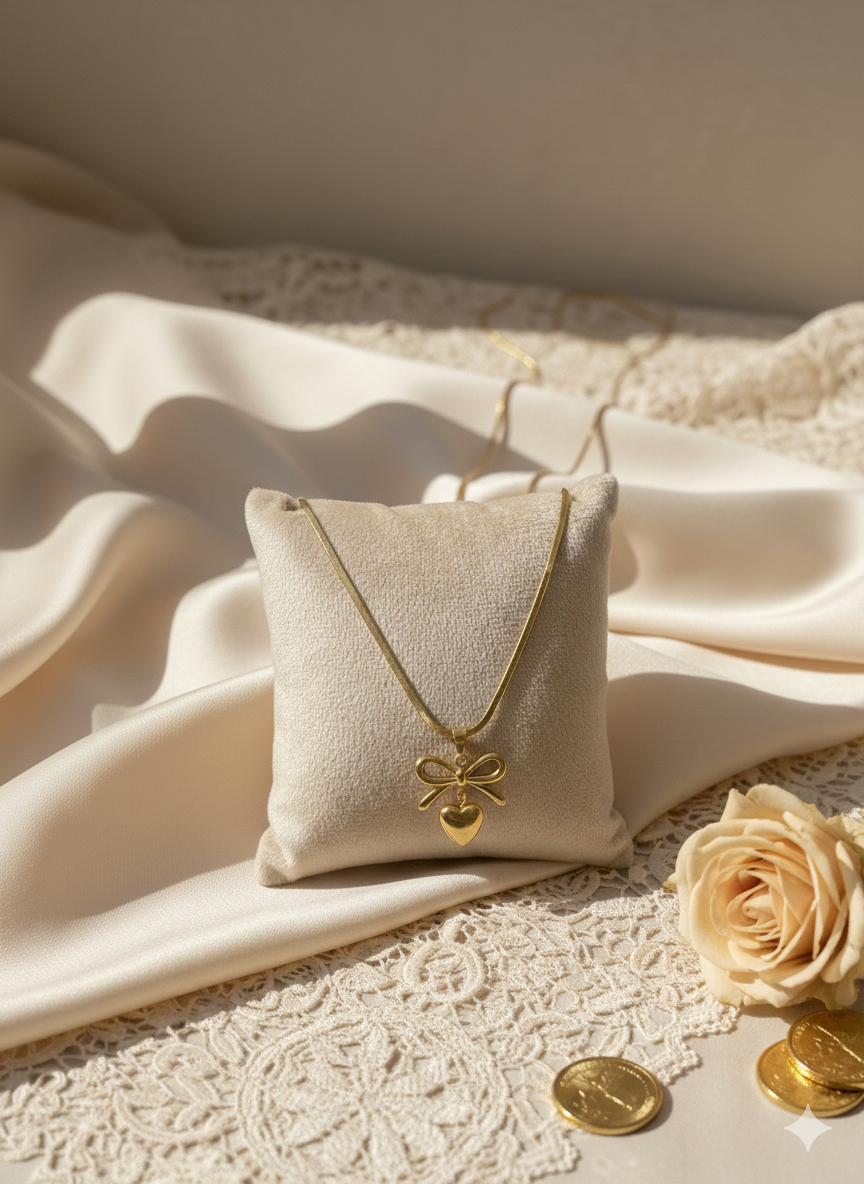 Roszana Bow Heart Pendant Necklace | 1 Year Anti-Tarnish Guarantee |