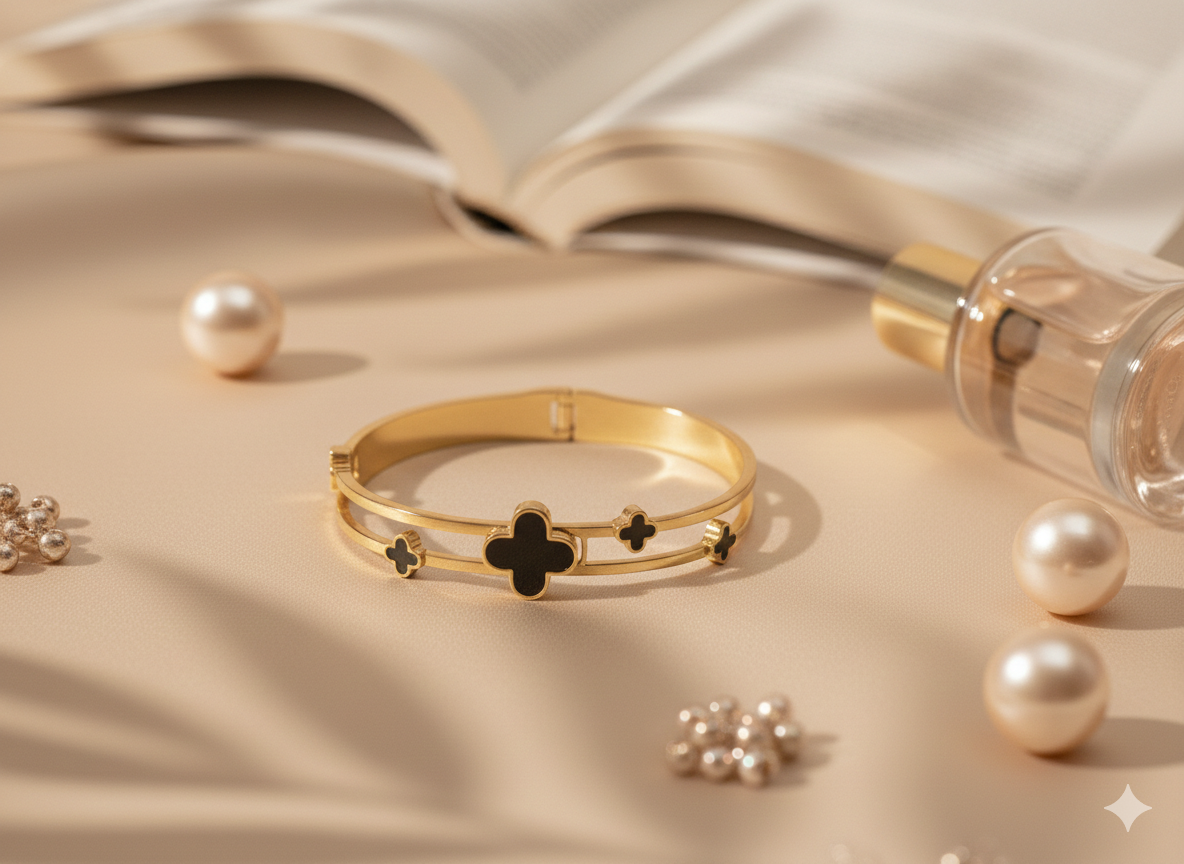 Black Clover Bracelet | 1-Year Anti-Tarnish Guarantee | Minimal Elegance.